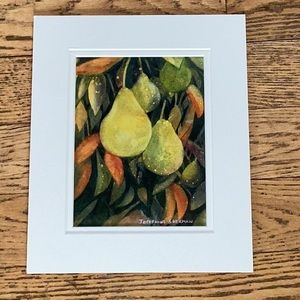 Original watercolour pears painting, matted 10x12”